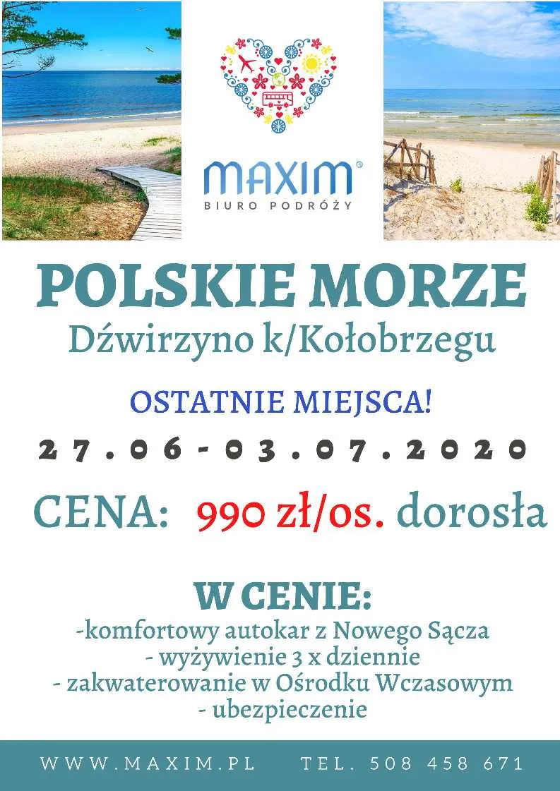 Wczasy Polskie Morze- Dźwirzyno -    Z Nowego Sącza