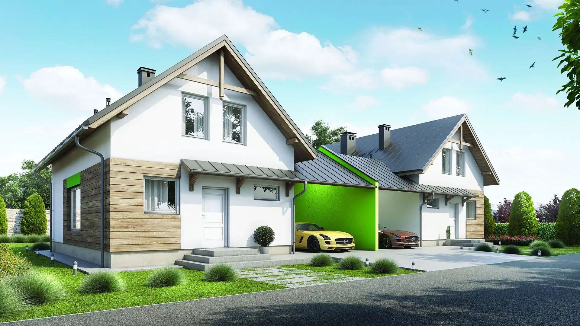 Domy W Zabudowie Bliźniaczej Z Wiatą Samochodową - Blisko Miasta